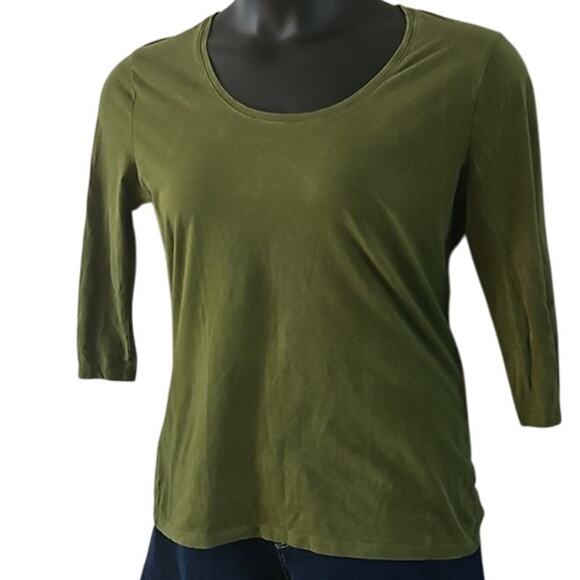 Excellent Merona Women's Olive Green 3/4 Sleeve Stretch Tee Shirt – Size Large - Picture 5 of 5